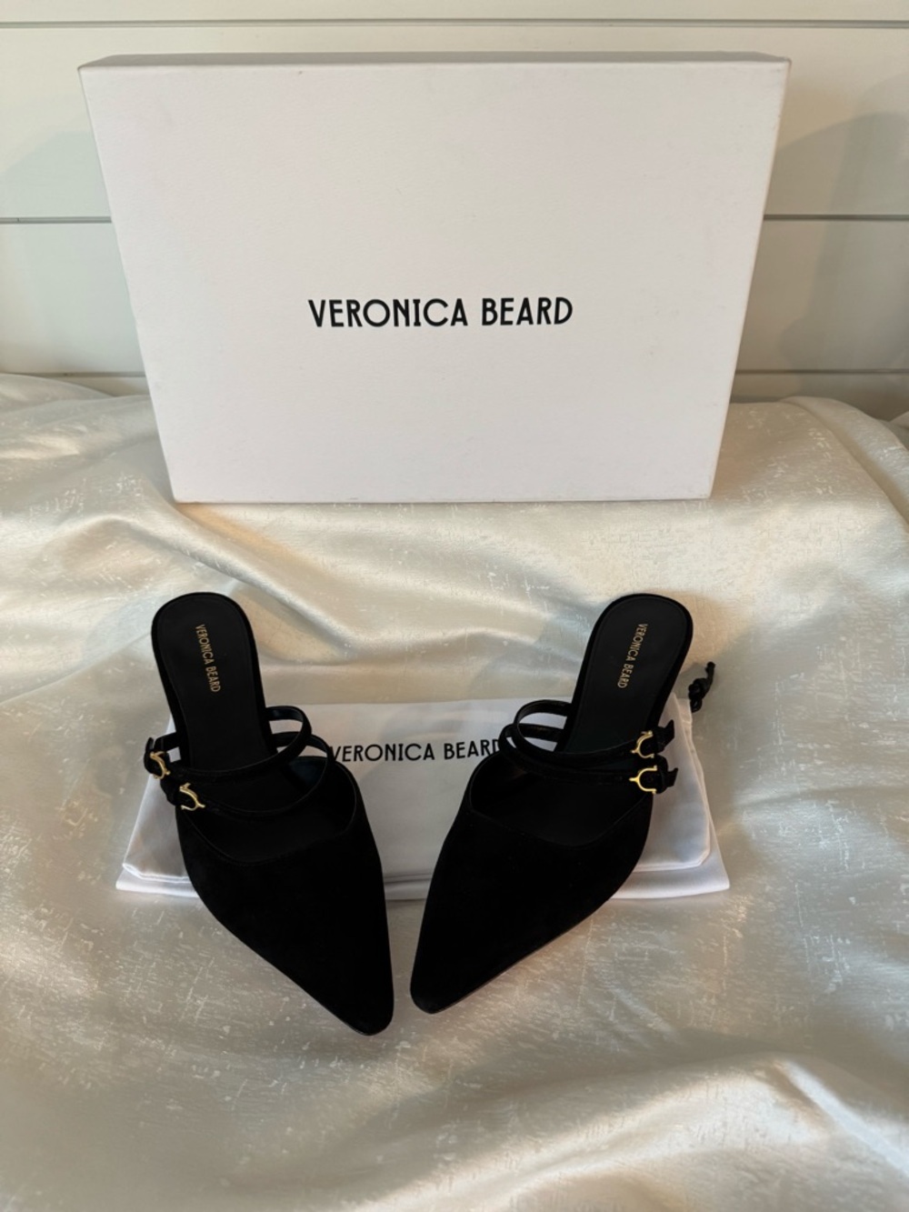 Veronica Beard Corrie Black Suede Strappy Mule Kitten Heels - Picture 3 of 15